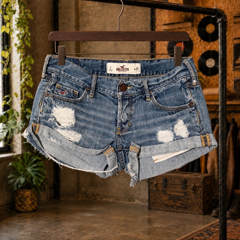 Y2KHollister Low Rise Distressed Denim Shorts Blue Size 1 W25 Mall Hottie